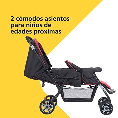 Safety 1st Teamy Cochecito gemelar y hermaños, Silla de paseo gemelar plegable, carrito gemelos doble, ligero y compacto, color Red Chic