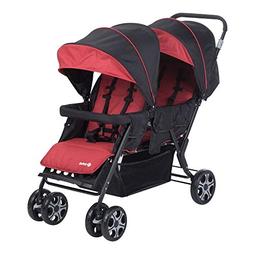 Safety 1st Teamy Cochecito gemelar y hermaños, Silla de paseo gemelar plegable, carrito gemelos doble, ligero y compacto, color Red Chic