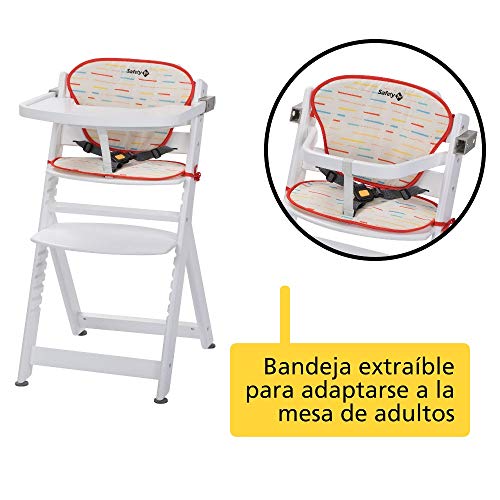 Safety 1st Timba con cojín, Trona de madera evolutiva, Trona para bebés con bandeja extraíble, Silla de altura regulable crece con el niño 6 meses - 10 años, color Blanco