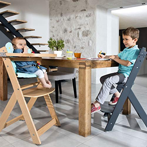 Safety 1st Timba con cojín, Trona de madera evolutiva, Trona para bebés con bandeja extraíble, Silla de altura regulable crece con el niño 6 meses - 10 años, color Blanco