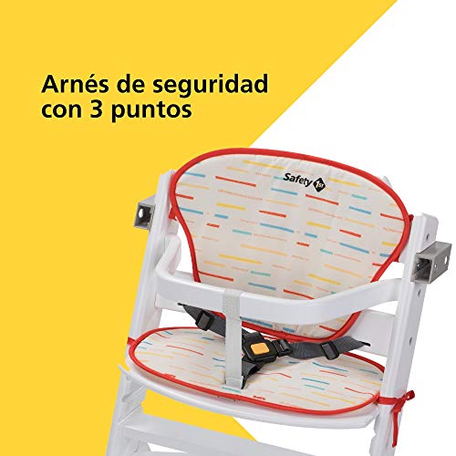 Safety 1st Timba con cojín, Trona de madera evolutiva, Trona para bebés con bandeja extraíble, Silla de altura regulable crece con el niño 6 meses - 10 años, color Blanco