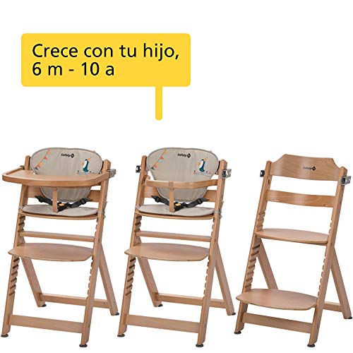 Safety 1st Timba con cojín, Trona de madera evolutiva, Trona para bebés con bandeja extraíble, Silla de altura regulable crece con el niño 6 meses - 10 años, color Natural