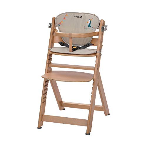 Safety 1st Timba con cojín, Trona de madera evolutiva, Trona para bebés con bandeja extraíble, Silla de altura regulable crece con el niño 6 meses - 10 años, color Natural