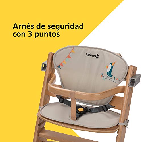 Safety 1st Timba con cojín, Trona de madera evolutiva, Trona para bebés con bandeja extraíble, Silla de altura regulable crece con el niño 6 meses - 10 años, color Natural