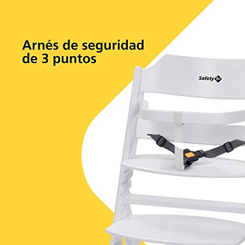 Safety 1st Timba Trona de madera con bandeja, Trona evolutiva para niños 6 meses - 10 años (30 kg), Regulable an altura,color Blanco