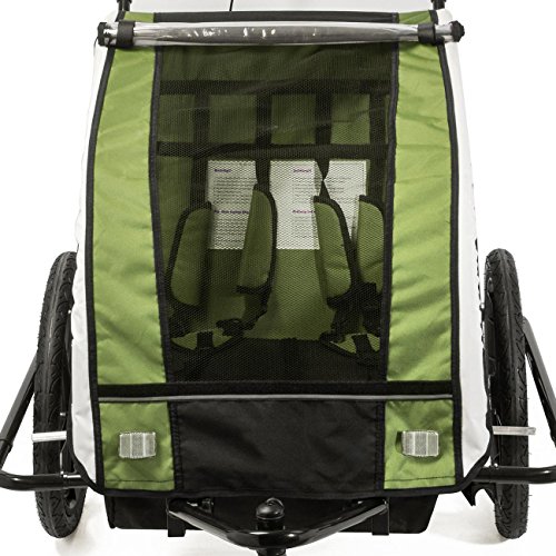 SAMAX Remolque de Bicicleta para Niños 360° girable Kit de Footing Transportín Silla Cochecito Carro Suspensíon Infantil Carro en Verde - Silver Frame