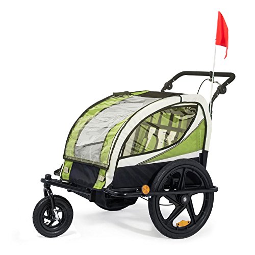 SAMAX Remolque de Bicicleta para Niños 360° girable Kit de Footing Transportín Silla Cochecito Carro Suspensíon Infantil Carro en Verde - Silver Frame