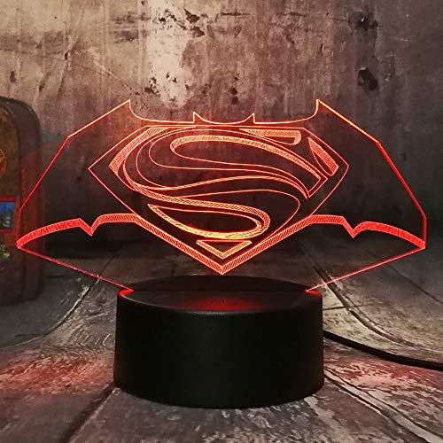 sanzangtang Luz Nocturna LED 3D-Vision-Seven Colors-Remote Control-Bat Logo Sign Luz Nocturna Lámpara de Escritorio Cambio de Color Control de Linterna Juguete Regalo para niños