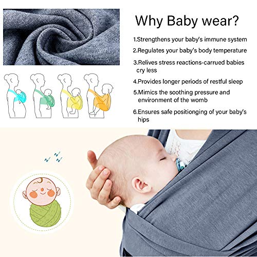 SaponinTree Fular Portabebés Elástico Gris Portador de Bebé, Pañuelo de 100% de Algodón, Porteo Seguro y Ergonómico Durante la Lactancia, Para Padres Unisex (Gris oscuro)