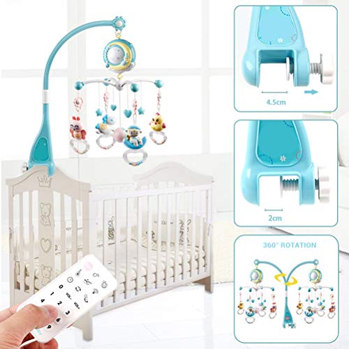 SayHia Móvil Musical para Cuna de Bebé con Mando a Distancia Luz de Estrellas Campanilla Decoración,Cuna Móvil para Música para Bebés, Soporte Móvil Musical para Cochecito Y Cunas, Azul