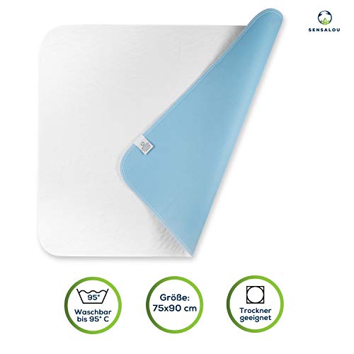 Sensalou Funda de Colchón - Sábanas Impermeables y Lavable - Cuna Transpirable, Protector de Cama con Lana Absorbente - Capa Base Impermeable para Incontinencia, Líquidos, Sangre, Sudor - 75x90cm (1)