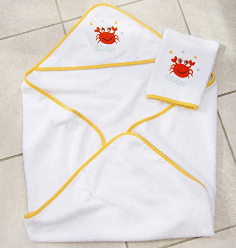 Sensio Serviette à capuchon pour bébé - Extra doux et absorbant, 100% coton, Grand 75x75 cm - Tissu blanc avec capuche pour bébés, nouveau-nés, tout-petits, nourrissons - Jaune