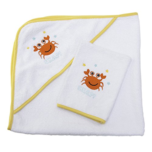 Sensio Serviette à capuchon pour bébé - Extra doux et absorbant, 100% coton, Grand 75x75 cm - Tissu blanc avec capuche pour bébés, nouveau-nés, tout-petits, nourrissons - Jaune