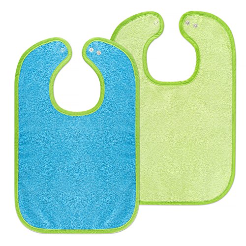 Set de 2 baberos para bebé Wörner - baberos de rizo con botón a presión ajustable | extra largo, absorbente, Certificado OekoTex - 100% algodón - (Azul / Verde)