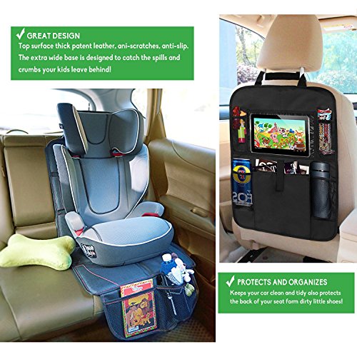 Set de Protector del Asiento de Coche y Organizador de Asiento, Cozywind Funda Protección para Asientos de Coche con Soporte Tablet-Bolsillo, Contramarcha y Antideslizante, Universal para Silla ISOFIX