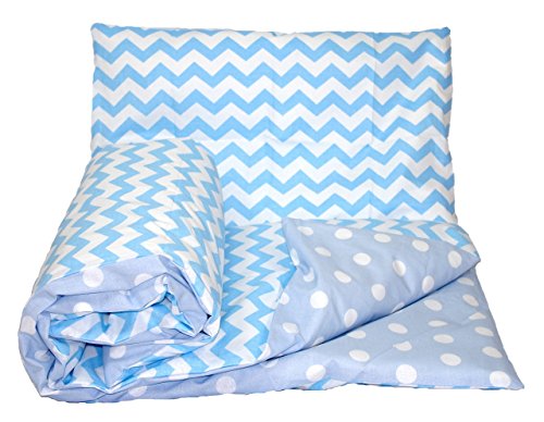 Set de ropa de cama reversible para bebé (2 piezas: funda de edredón y funda de almohada), de la marca Baby's Comfort azul 4 - Blue chevron / blue dots Talla:70x80cm for cribs / prams / moses baskets