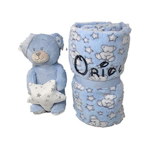 Set Peluche Manta Oso Personalizado con nombre bordado -Regalo recien nacido Bebe- - Danielstore -