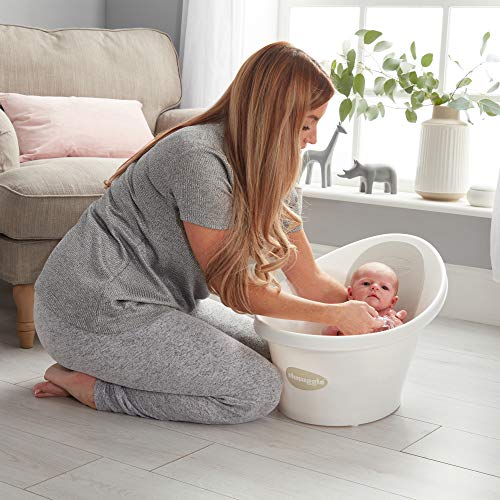 Shnuggle - Bañera para bebé de hasta 12 meses con tapón en la parte inferior, color blanco con respaldo gris, 1,2 kg