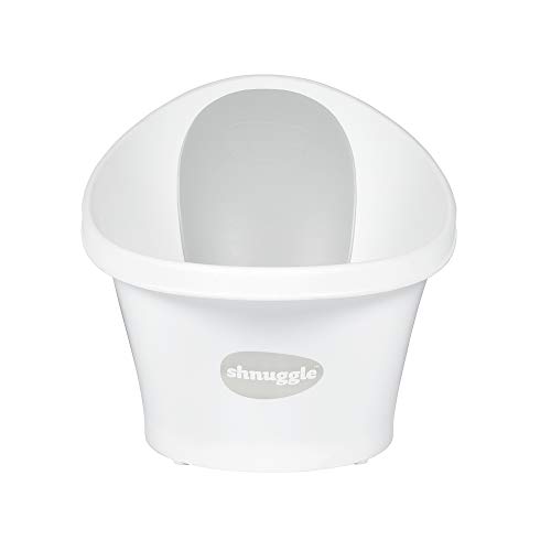 Shnuggle - Bañera para bebé de hasta 12 meses con tapón en la parte inferior, color blanco con respaldo gris, 1,2 kg