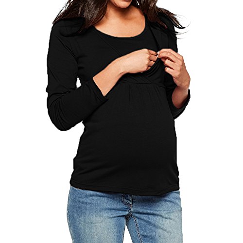 SHOBDW LiquidacióN Ventas Ropa Premamá Mujeres Soft Ropa De Maternidad Tops De EnfermeríA OtoñO Invierno Tops De Manga Larga Ropa para Embarazadas Blusa(Negro,2XL)