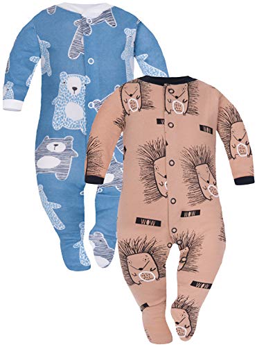 Sibinulo Nino Nina Pijama Bebé Pelele de Algodón Pack de 2 Erizos Osos de Peluche Azul Marino 74(6-9 Meses)