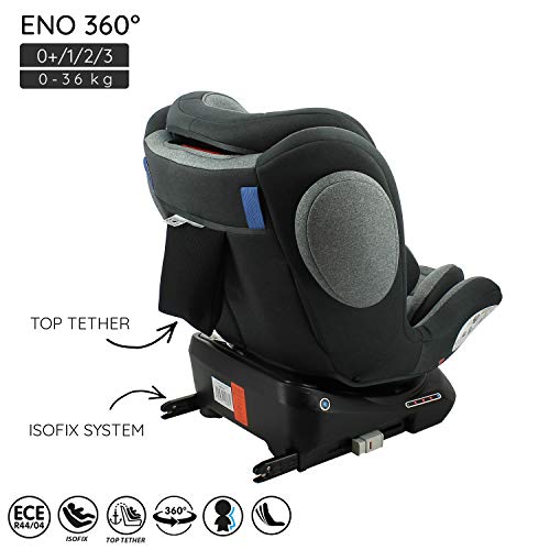 Silla de auto isofix ENO 360° grupo 0/1/2/3 (0-36 kg) con protección lateral, reductores de bebés, vuelta a la carretera 0-18kg (gris)