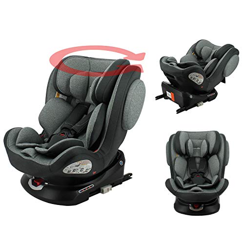 Silla de auto isofix ENO 360° grupo 0/1/2/3 (0-36 kg) con protección lateral, reductores de bebés, vuelta a la carretera 0-18kg (gris)