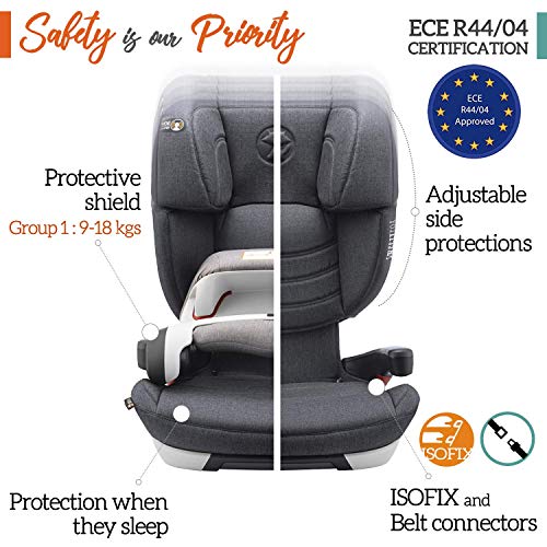 Silla de Coche Grupo 1 2 3, Isofix con Escudo y Normativa ECE R44/04 (Seguridad Máxima para tu Bebé de 9-36 kg) - Silla de Coche 1 2 3 con Elevador Coche Niño - Silla de Coche Bebes y Niños