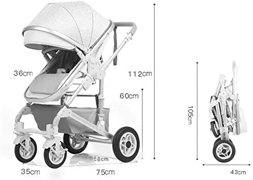 Sillas de paseo Capazo del cochecito de 0-3 años de edad los niños convertible infantil Cochecito de 5 puntos del sistema de seguridad a prueba de golpes de goma de 4 ruedas de gran canasta de almacen