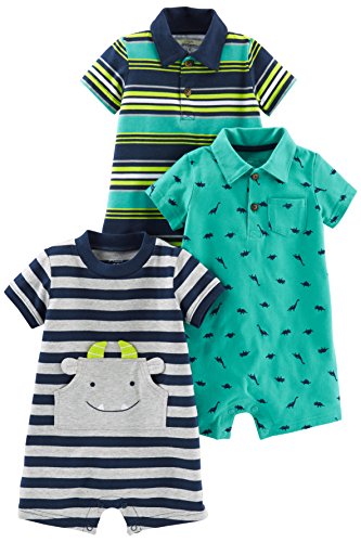 Simple Joys by Carter's Baby Boys paquete de 3 peleles. ,Blue Stripe/Turquoise Dino/Gray Navy ,US NB (EU 56-62)