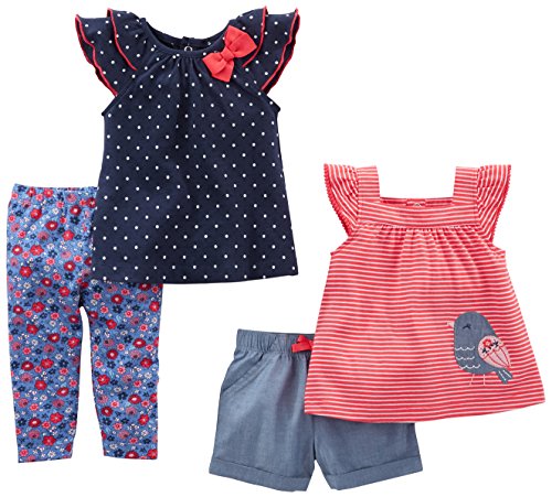 Simple Joys by Carter's - Conjunto - para bebé niña azul Navy Dot/Red Stripe Bird 24 Months