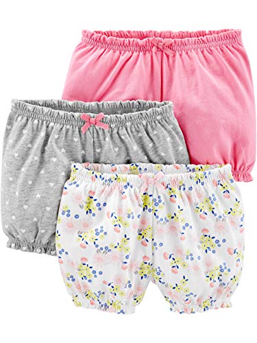 Simple Joys by Carter's Paquete de 3 pantalones cortos para bebé ,Pink/Grey/Floral ,6-9 Months