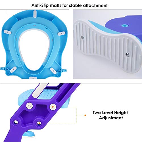 Sinbide Escalera Asiento Escalera del Tocador de Niños, Reductor WC para Niños Acolchado Suave con Escalón Plegable Abatible Ajustable, Antideslizante (Azul-Violeta)