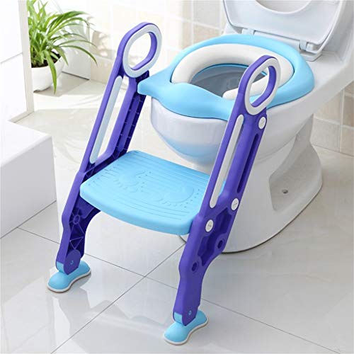 Sinbide Escalera Asiento Escalera del Tocador de Niños, Reductor WC para Niños Acolchado Suave con Escalón Plegable Abatible Ajustable, Antideslizante (Azul-Violeta)