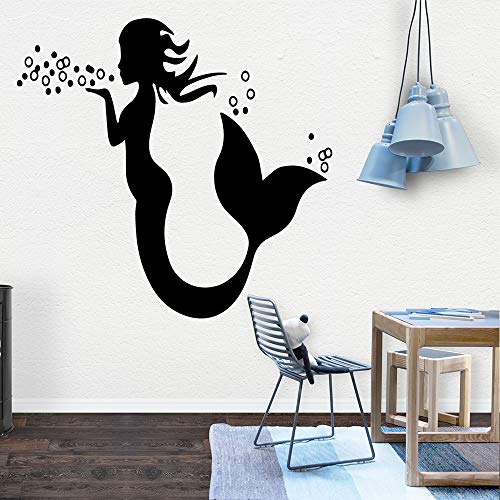 Sirena Pvc Tatuajes de pared Decoración para el hogar Decoraciones para la pared Sala de estar Accesorios para la decoración del hogar Diy Azul L 43 cm X 45 cm