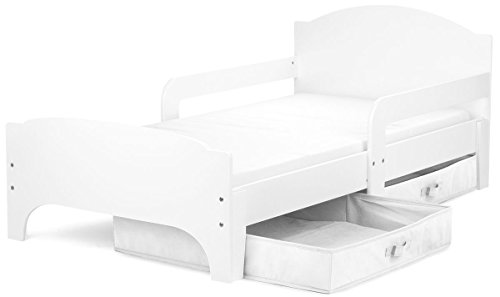 Smart Cama Infantil de Madera 140/70 Cama Para Niños Marco de Cama Colchón y Cajón Cómodo Alta Validad Vuarto de Niños Muebles Para Niños Dormitorio Impresa Blanco