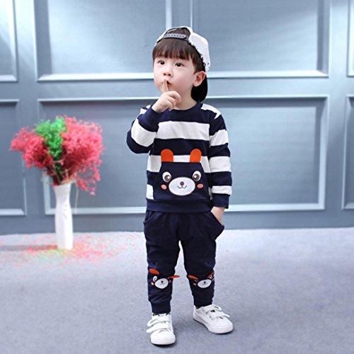 SMARTLADY 2-5 años Niño Niña Oso Rayado Patrón Tops + Pantalones Otoño/ Invierno Ropa Conjuntos (3 años, Navy)