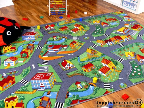 Snapstyle Alfombra Carretera Infantil de Juegos - Pueblo pequeño - Verde - 17 tamaños