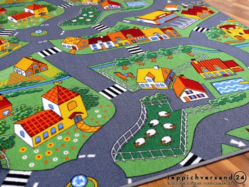 Snapstyle Alfombra Carretera Infantil de Juegos - Pueblo pequeño - Verde - 17 tamaños