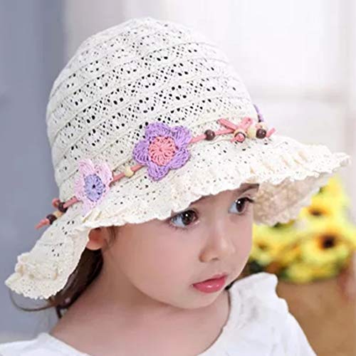 Snyemio Sombrero de Paja Niñas con Flores Verano Anti UV Solar para Viaje Playa Piscina 1-8 años (Beige, 46cm/6-12 Meses)