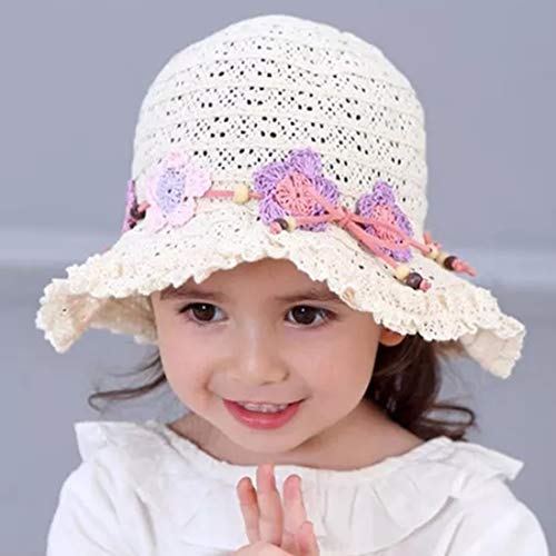 Snyemio Sombrero de Paja Niñas con Flores Verano Anti UV Solar para Viaje Playa Piscina 1-8 años (Beige, 46cm/6-12 Meses)