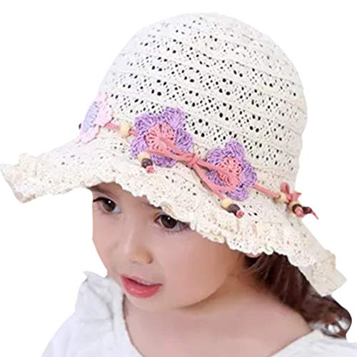 Snyemio Sombrero de Paja Niñas con Flores Verano Anti UV Solar para Viaje Playa Piscina 1-8 años (Beige, 46cm/6-12 Meses)