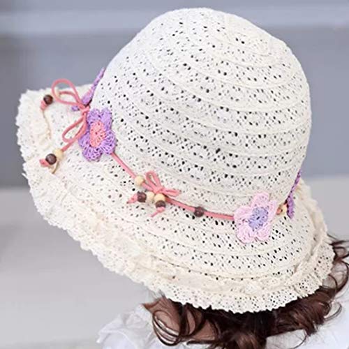 Snyemio Sombrero de Paja Niñas con Flores Verano Anti UV Solar para Viaje Playa Piscina 1-8 años (Beige, 46cm/6-12 Meses)