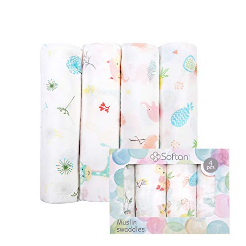 Softan Mantas Swaddle Bebé de Envoltura,Muselina Bambú 120x120cm,mantas para bebes