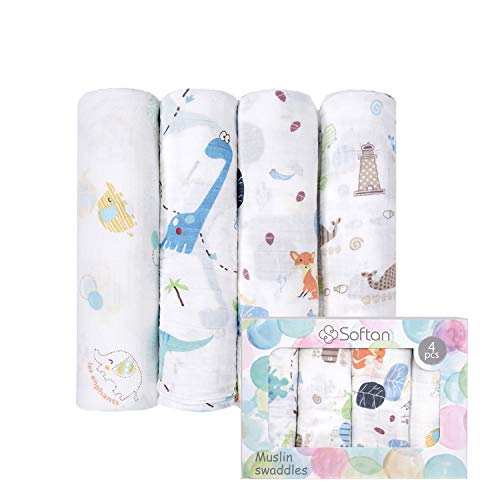 Softan Mantas Swaddle Bebé de Envoltura,Muselina Bambú 120x120cm,mantas para bebes