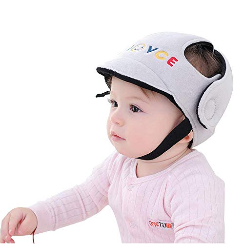 Sombrero de Seguridad para Bebé, Infantil Protector de Cabeza Casco de Seguridad del Bebé Niño Sombrero de Protección Adjustable Arnés Gorra de Protección, Gris