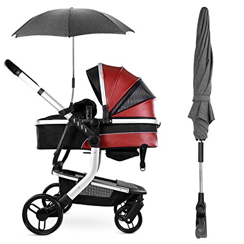 Sombrilla Carrito Bebe Universal Paraguas Carrito Bebe Diámetro 73cm Anti Rayos UV 50+ con Un Mango de Paraguas- Gris