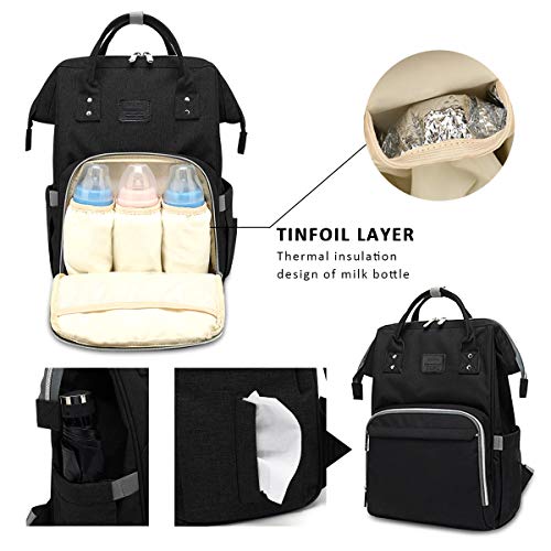 SONARIN Multifunción Mochilas para Pañales Con Correa de Cochecito,Gran Capacidad, Organizador de Mochila de Viaje,Impermeable,Anti-sucio película transparente, Elegante y Durable,Ideal Regalo(Negro)