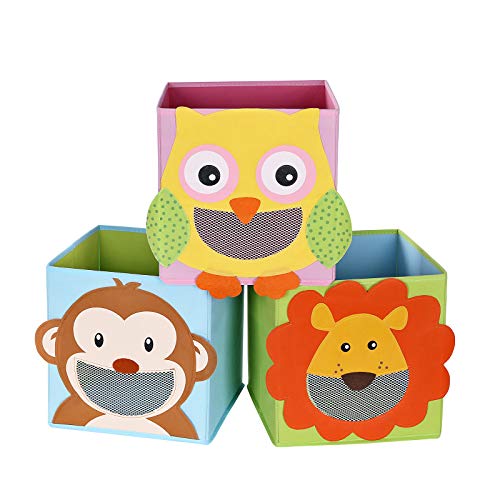 SONGMICS Juego de 3 Cajas de Almacenamiento, Cajas de Juguetes, Cubos Plegables,para Salón, Habitación Infantil, 27 x 27 x 27 cm, Colorido RFB01KU