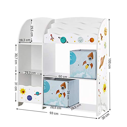 SONGMICS Organizador de Juguetes y Libros para Niños, Estantería de Almacenamiento Multifuncional con 2 Cajas, Gran Capacidad, Tema Universal, para Dormitorio, Salón, Blanco GKR42WT